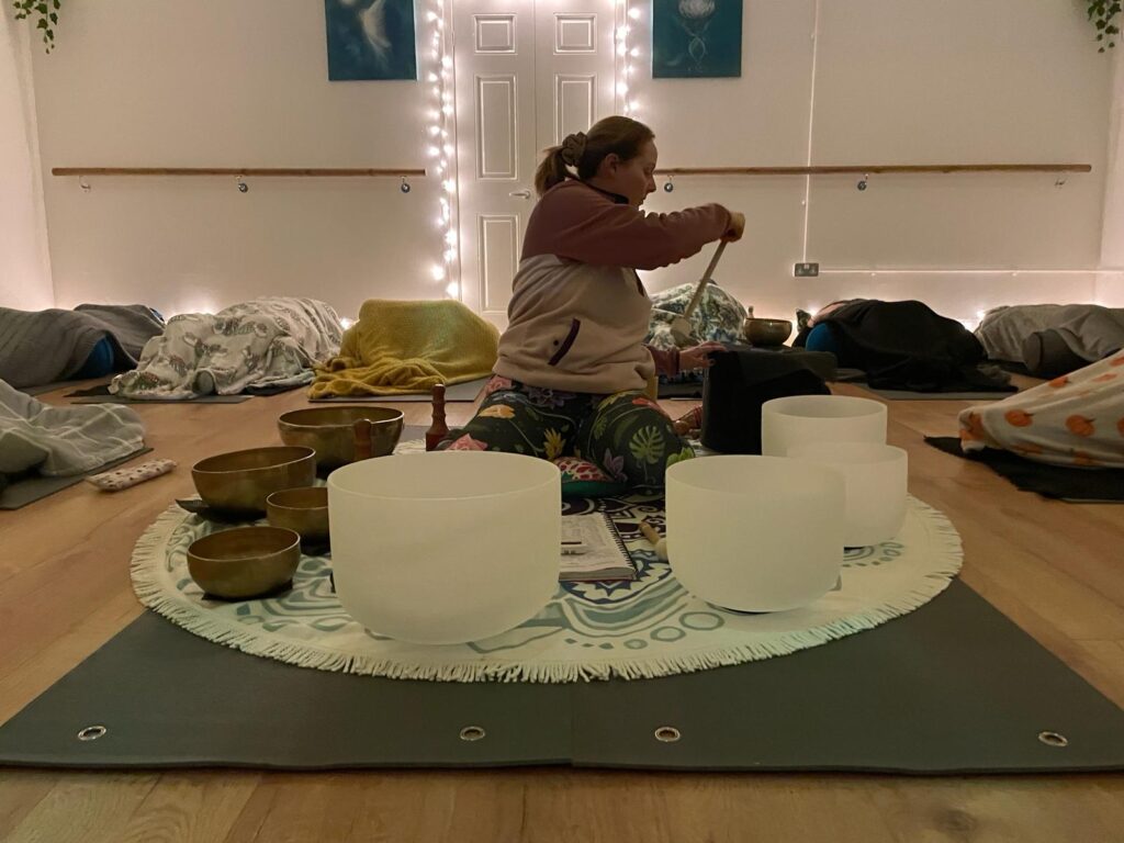 Clients enjoying sound bath yoga together at Toni Marie Yoga Studio in Wigan Clients enjoying sound bath yoga together at Toni Marie Yoga Studio in Wigan