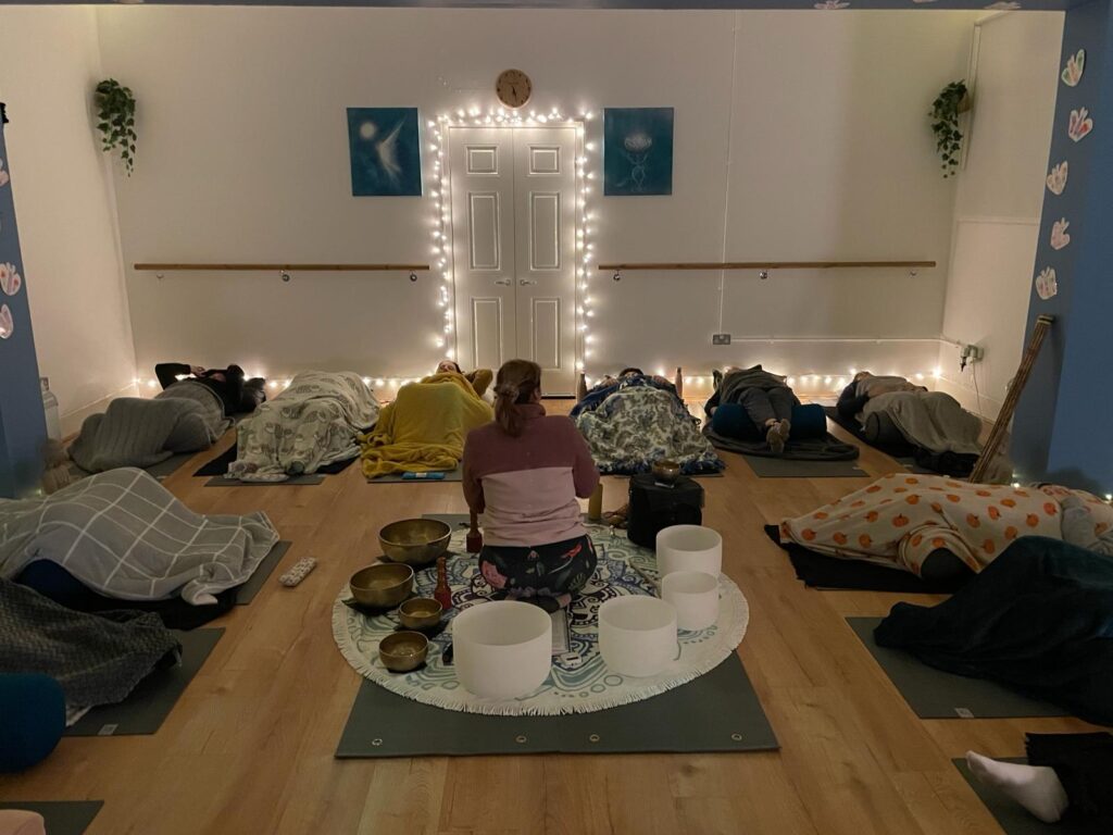 Clients enjoying sound bath yoga together at Toni Marie Yoga Studio in Wigan Clients enjoying sound bath yoga together at Toni Marie Yoga Studio in Wigan